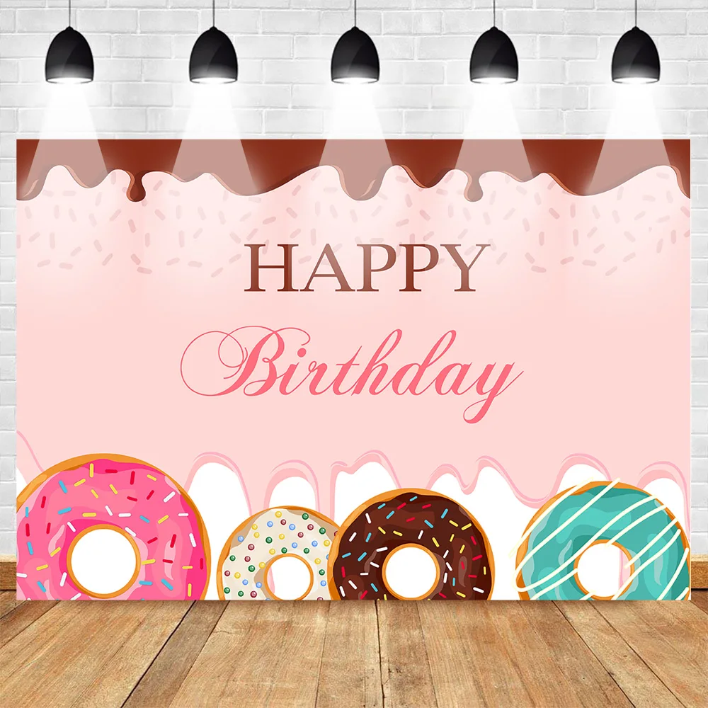 

Happy Birthday Party Photo Background for Photography Donut Dessert Poster Backdrop for Dessert Shop Chocolate Photo Studio