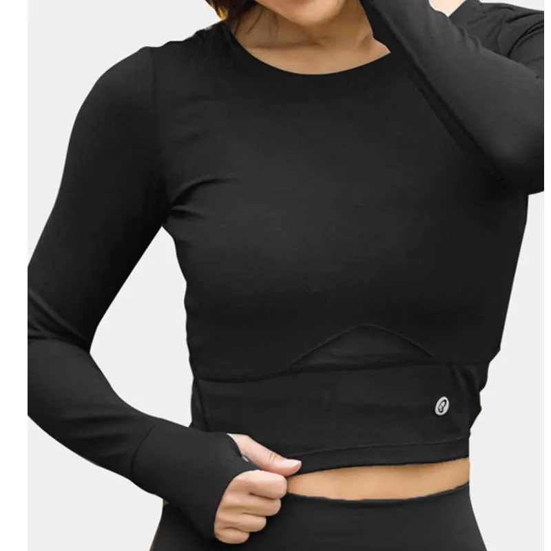 Женская облегающая футболка с длинным рукавом для йоги, треугольная сетчатая пряжа, Лоскутные Топы для спортзала, фитнеса, бега, спортивная одежда для футболок