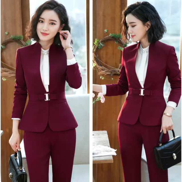 Office Lady Work Pant Suit Suits & Sets Women's Apparel Women's Top color: Black Dress Suit|Black Pants Suit|Black skirt suit|Red Pants Suit|Red Skirt Suit|white shirt