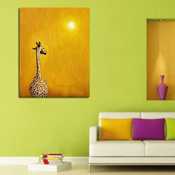 

Hand Painted Beautiful Giraffe Pictures Home Decor Wall Art Abstract Animal Oil Paintings Large Gold Canvas Painting