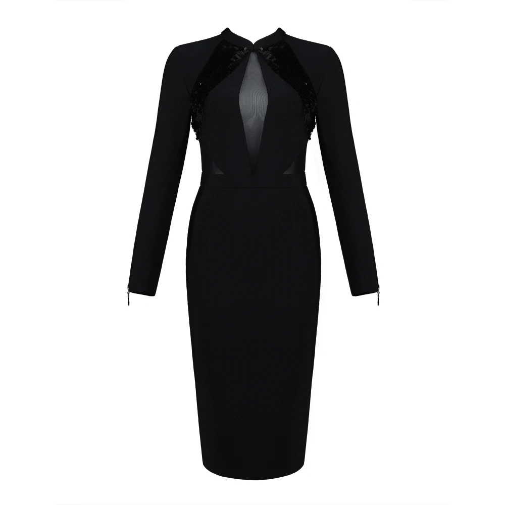 Новое весеннее Бандажное платье для женщин Vestido сексуальное черное Клубное платье с длинным рукавом и блестками элегантное вечернее платье в стиле знаменитостей