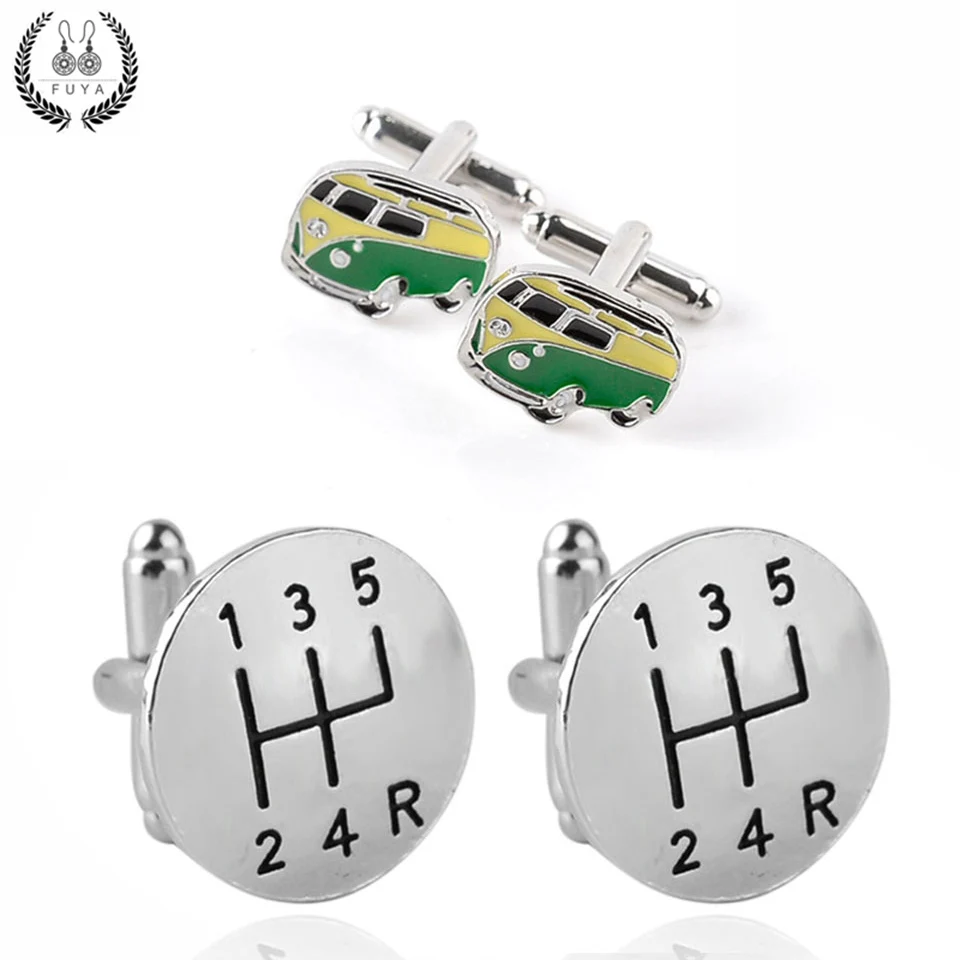 

New trendy manual gear hang up bus cufflinks for mens shirt jewelry High quality twins cufflinks buttons gifts cuff links