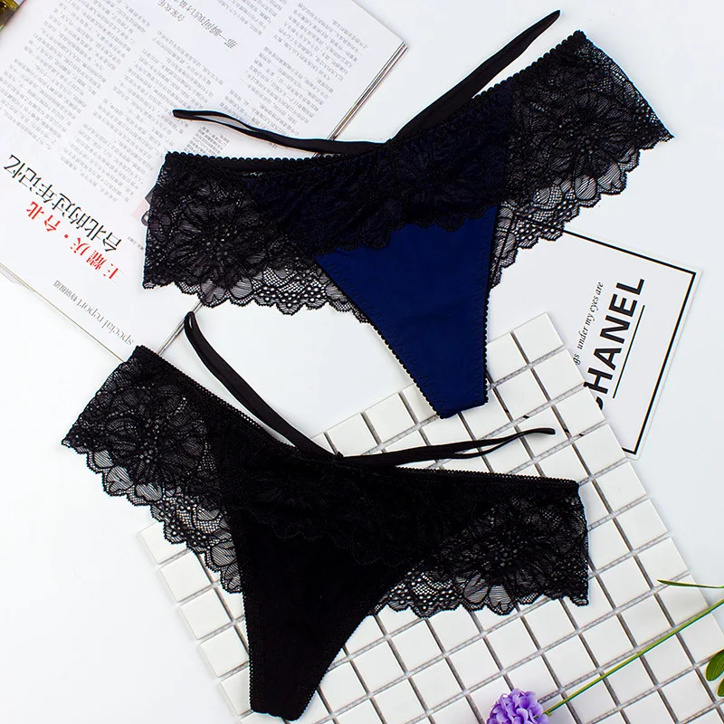 

Women's Underwear Sexy Cutout Transparent Ice Silk Lace Sling Low Waist Seamless Women's Briefs Thong
