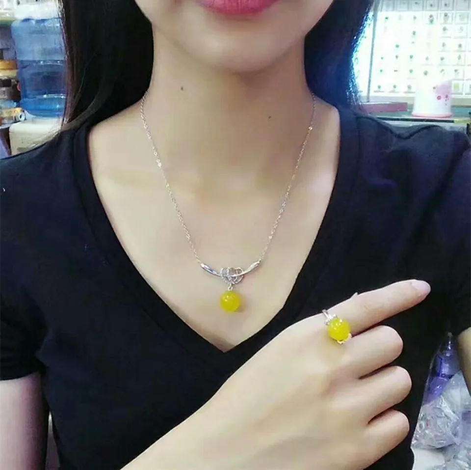 См. Комплект ожерелья с подвеской в форме сердца S925 Серебряный набор натурального нефрита сердце печатных ключицы ожерелье серьги кольцо