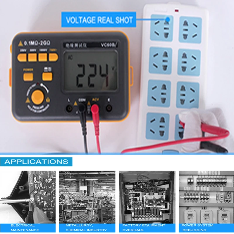 VC60B 0.1M-2G_MOhm мультиметр Ohmic Сопротивление изоляции тестер напряжения 1000 в