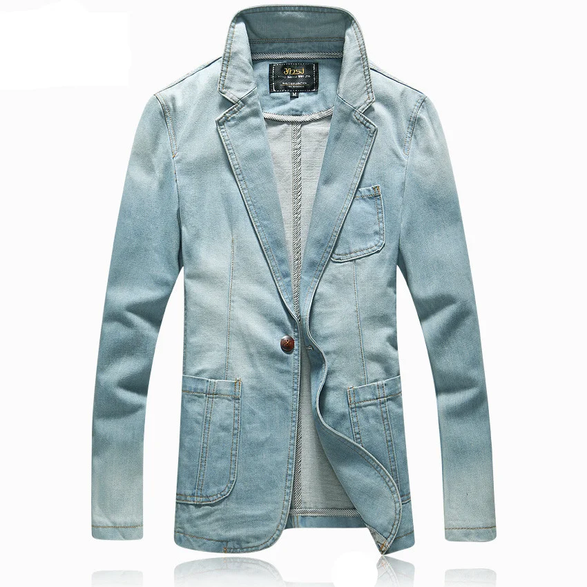

XMY3DWX New fashion male slim fit pure color jean jackets/Men fall for high grade cotton Lapel a buckle Denim jacket coat S-3XL