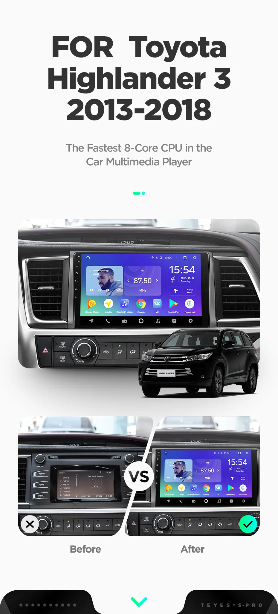 Sale TEYES SPRO Car Radio Multimedia no 2 din android Video Player Navigation GPS For Toyota Highlander 2 XU50 2013-2018 4