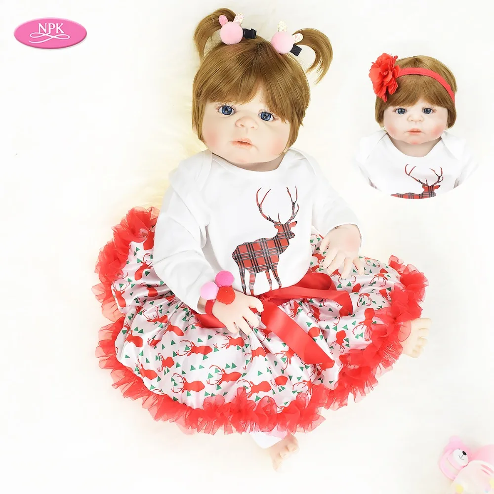 

NPK 55CM Real Full Silicone Reborn Baby Doll Bath Toy Lifelike Princess Girls Realistic Newborn Babies Dolls Children Gifts 2019