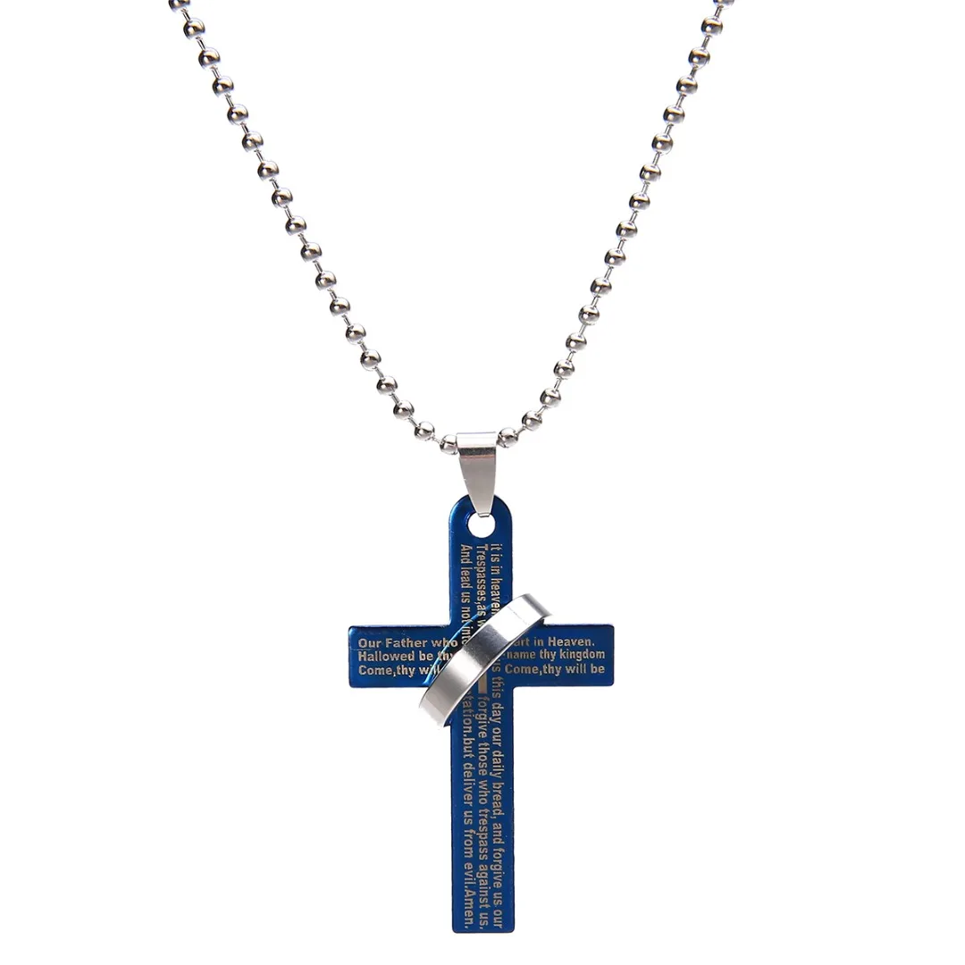 Vintage Prayer Loop Cross Pendant Necklace Shellhard Punk Stainless Steel Men Chain Necklace Femme Bijoux For Women Jewelry