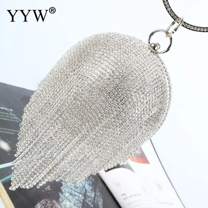  Sliver Diamonds Rhinestone Round Ball Evening Bags For Women 2018 Fashion Mini Tassels Clutch Bag L - 32958415735