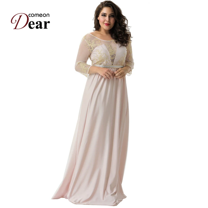 Comeondear Plus Size Women Clothing Party Dress 2018 Dames Jurken Zomer VB10251 Apricot Transparent Embroidery Gown Dresses