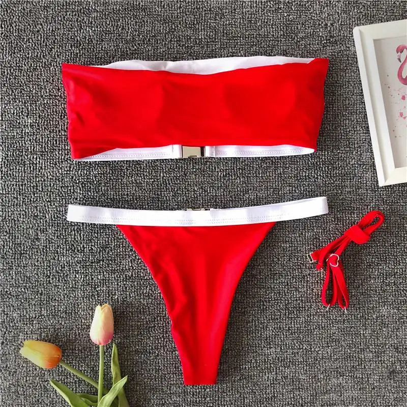 Bikinx Леопардовый красный купальник для женщин, комплект бикини с пряжкой, сексуальный купальник бандо, женские стринги, купальный костюм, летние купальные костюмы