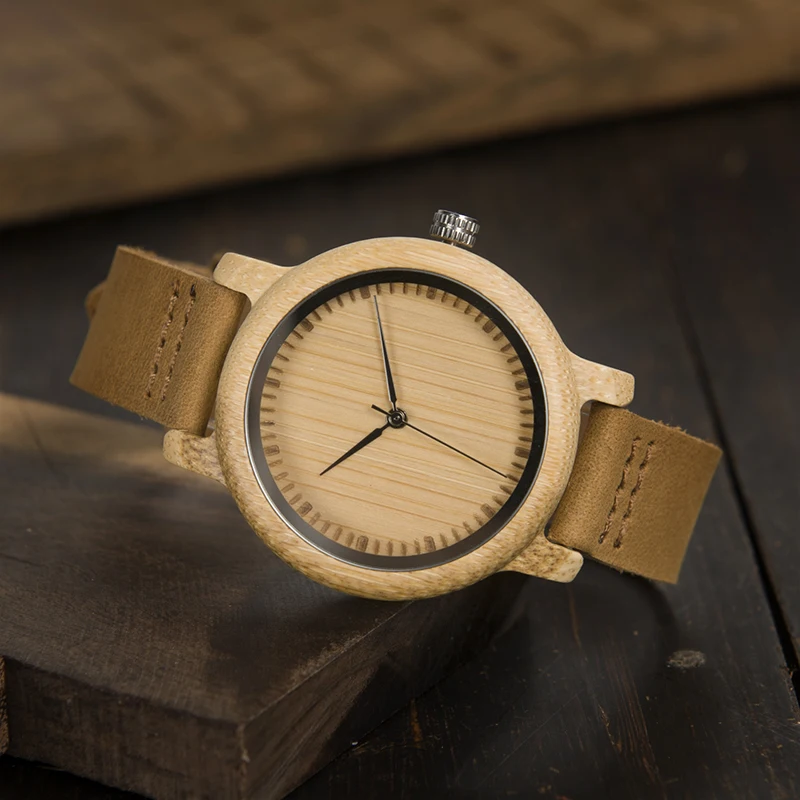 BOBO BIRD-relojes de madera de bambú para hombre y mujer, pulsera de cuarzo hecha a mano con correa de cuero, regalo personalizado