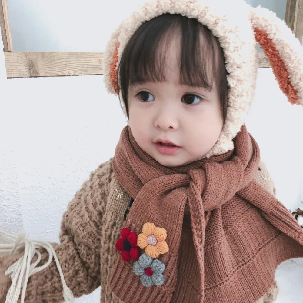 Children Scarf For Winter Scarf Kids Baby Scarf Flowers Knitted Neck