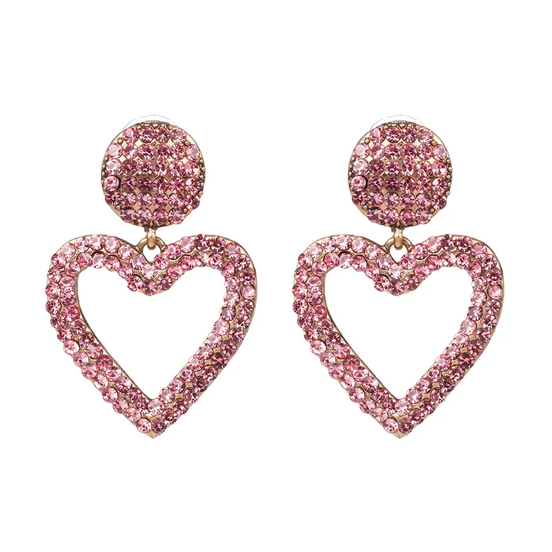 Висячие серьги в форме сердца для женщин, новые трендовые модные Кристальные Висячие серьги, ювелирные изделия для свадебной вечеринки - Окраска металла: pink