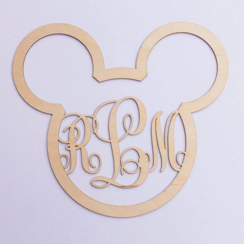 

Unpainted Mouse Head Custom Monogram Door Hanger Wood - Door Decor - Dorm Decoration - Wood Craft Project, Micky shape Monogram