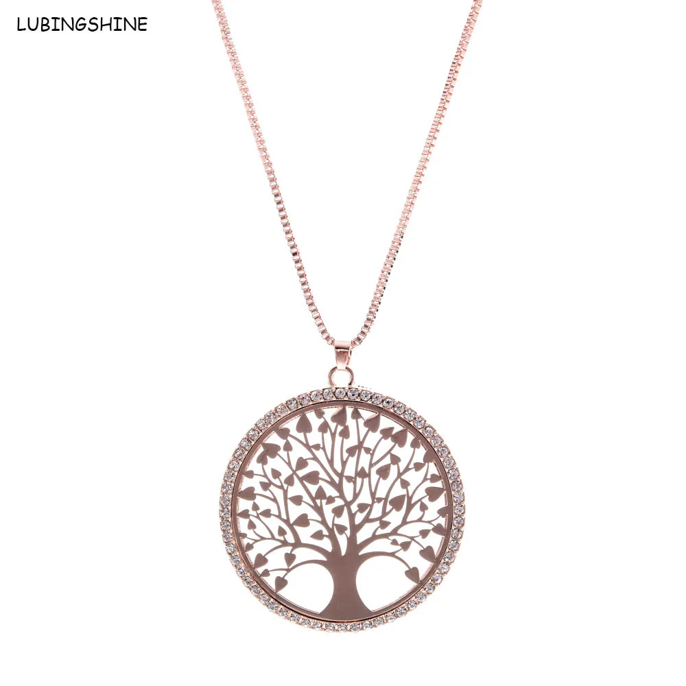 

LUBINGSHINE Vintage Necklaces For Women Tree of Life Charms Pendant Necklace Long Sweater Chains Crystal Jewelry femme