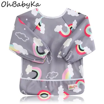 

Ohbabyka 100% Ployester Waterproof Girl Bibs With Long Sleeve Unicorn Print Burp Cloths Baby Feeding Bibs Apron Baberos Bebes