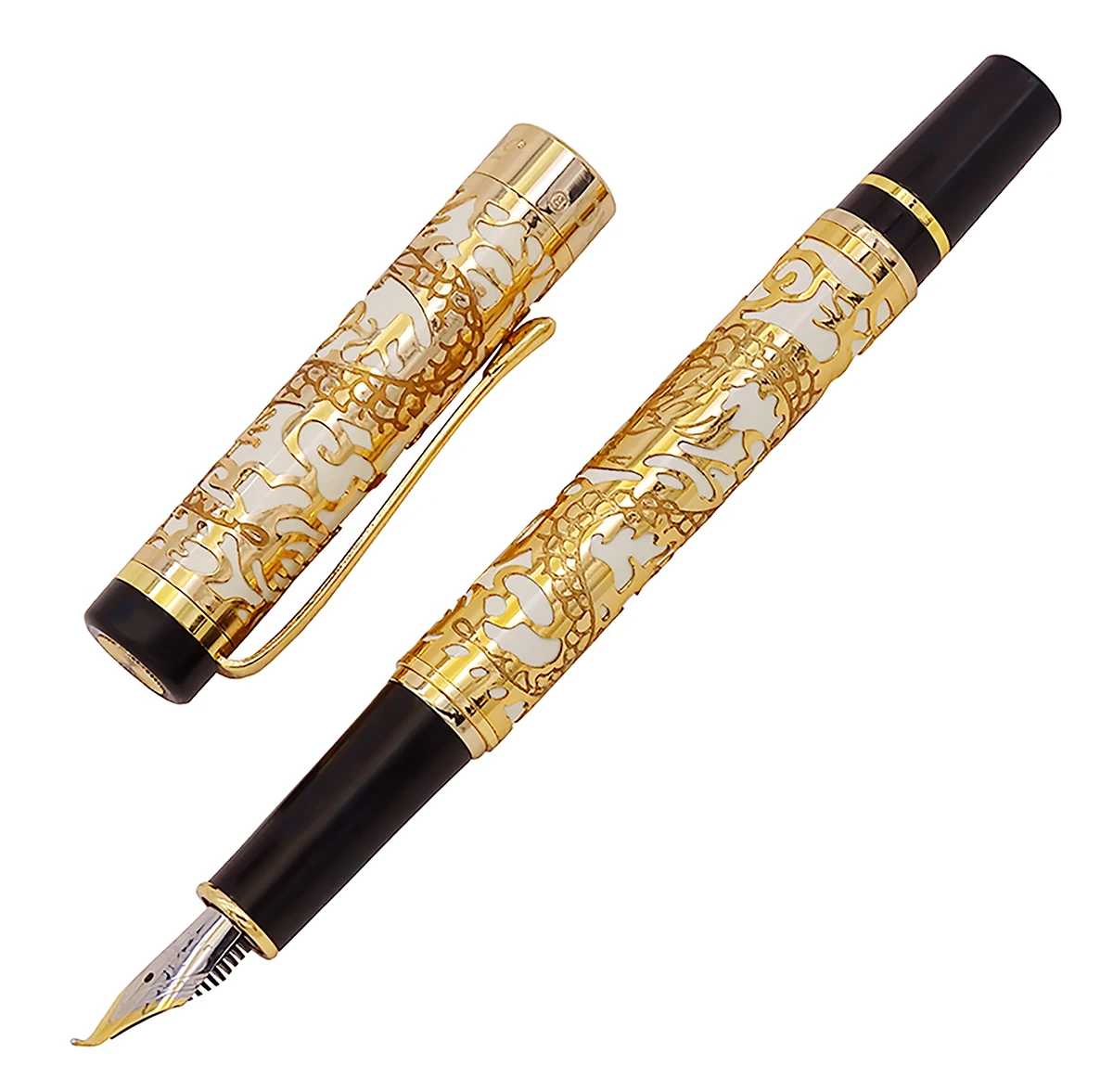 Jinhao 5000 винтажная Роскошная металлическая каллиграфическая авторучка изогнутое перо красивая текстура дракона резьба, золотая и белая офисная ручка