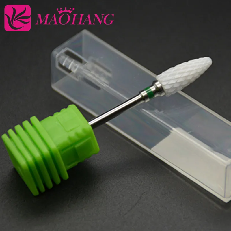 

High quality White Medium Zirconia Ceramic Nail Drill Bit and Buffer -Zirconia Head And Metai Shank