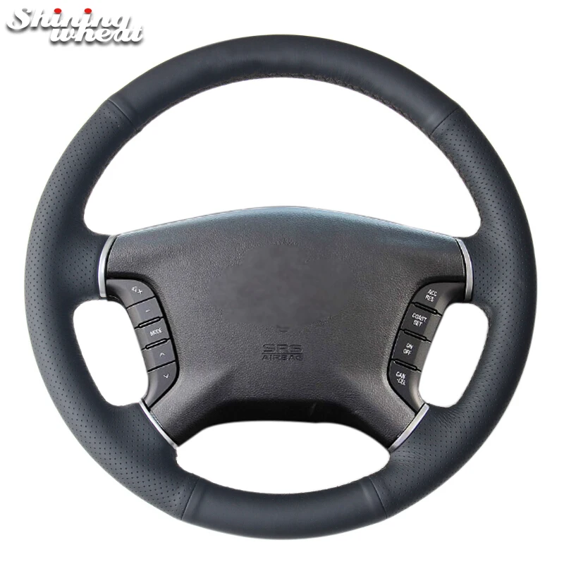 Shining wheat Black Genuine Leather Car Steering Wheel Cover for