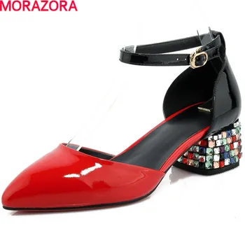 

MORAZORA popular High heels shoes woman fashion rhinestone wedding party shoes in spring women pointed toe pumps single shoes