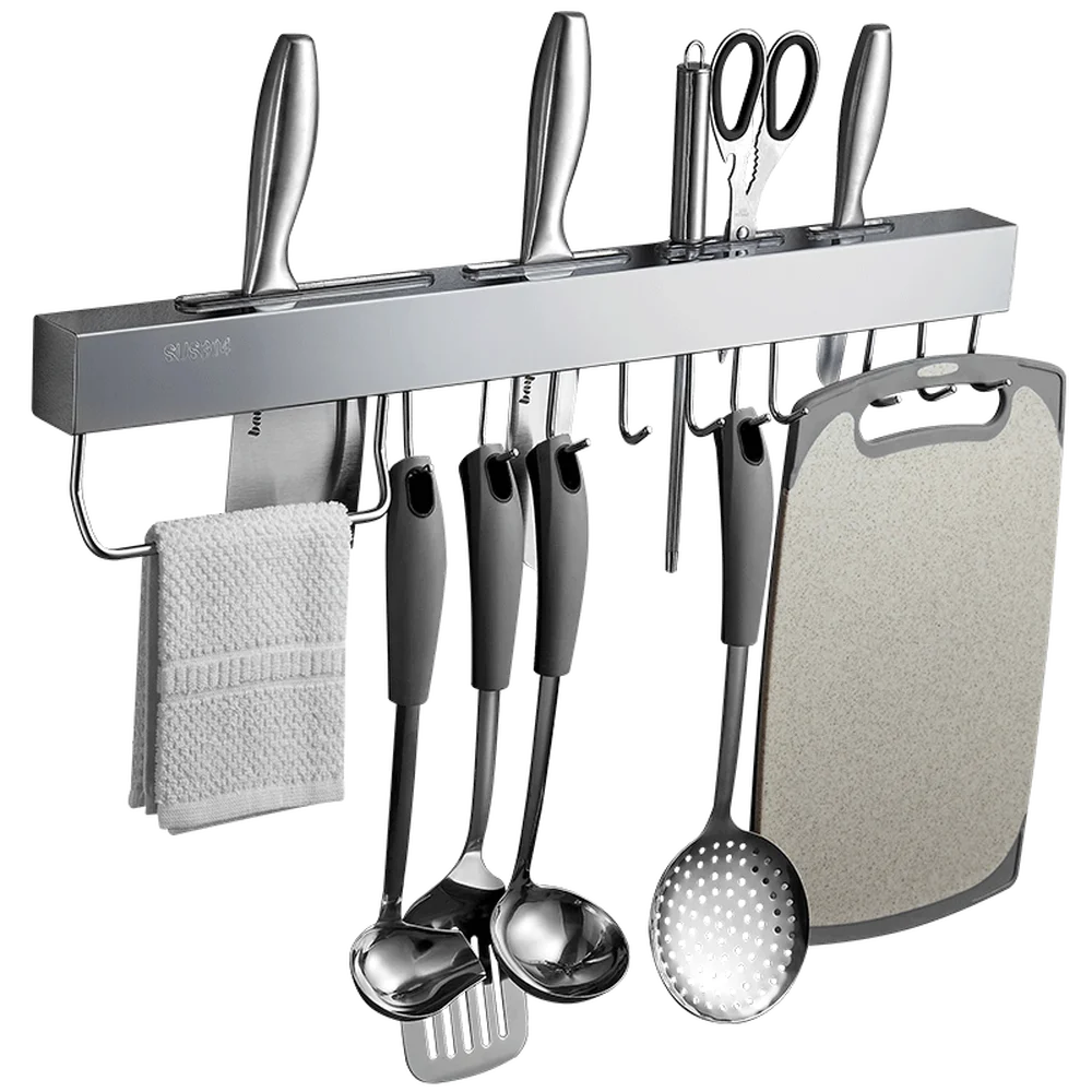 Kitchen rack wall hanging 304 stainless steel knife tool holder multi-function hook cutting board kitchen knife holder wx8071347
