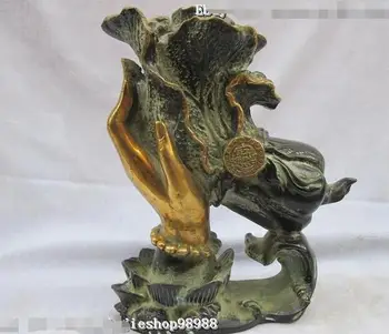 

Chinese Classical Bronze carve Lotus Buddha hand cabbage Lucky Wealth statue