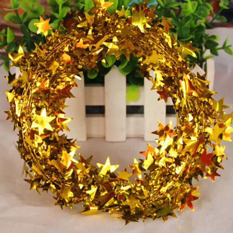 5m Tinsel Star Rattan Garland Hanging Star Wire Ribbon New Year Party Decoration