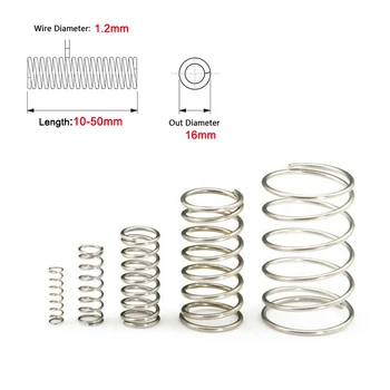 

10Pcs Compression Spring 304 Stainless Steel Non-corrosive Tension Spring Wire Dia 1.2mm Outer Dia 16mm Length 10mm-50mm