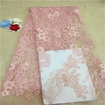 

Sky blue Sequined African French Mesh Net Lace Fabric For India Evening Party Dress Fabrics 2019 New Nigeria Sequins Voile pink