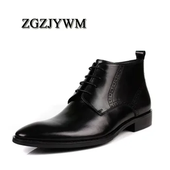 

ZGZJYWM Brown/Black EU38-44 New Spring/Autumn Men's Boots Genuine Leather Durable Waterproof Men Lace-Up Brogue Dress Boots