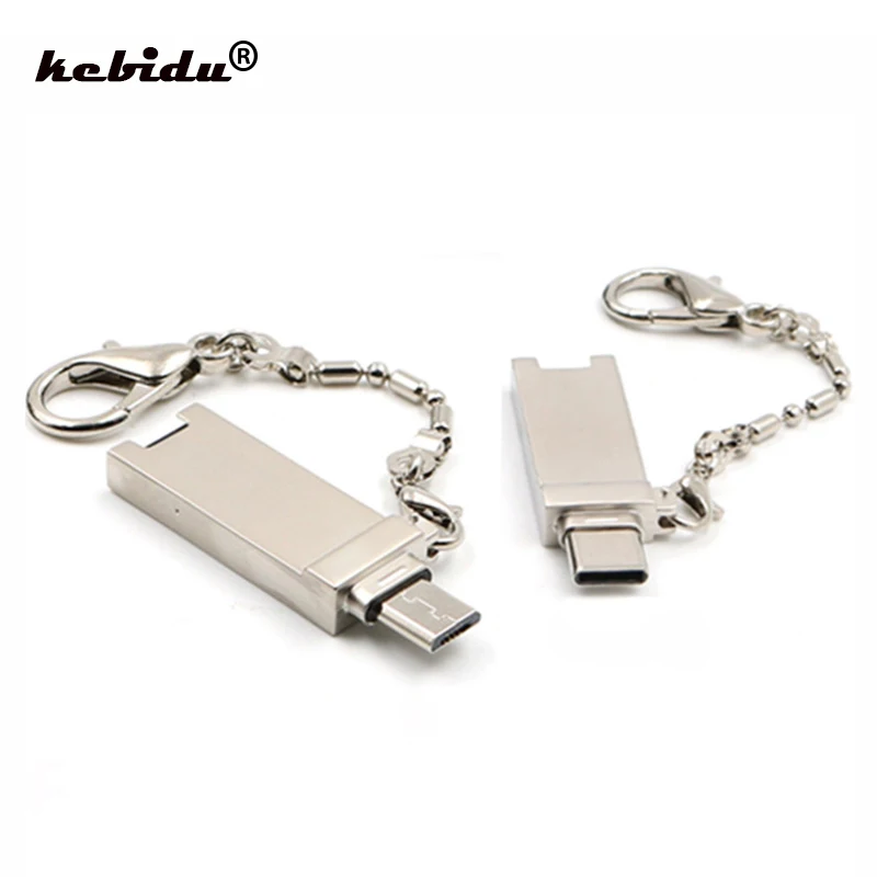 

kebidu New Mini Type C Micro USB OTG Memory Card Reader Aluminum Adapter with Keychain for Micro SD/TF PC Computer