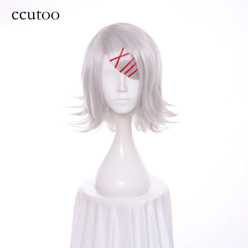 Ccutoo 35 см; одежда с надписью «Tokyo Ghoul Juzo Suzuya/Рей парик короткие синтетические вьющиеся серебристо-серый Косплэй парик волос теплостойкое волокно