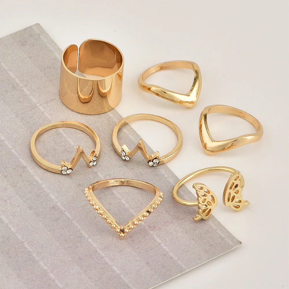 

5pcs/set V-Joint Knuckle Rings Set For Women Vintage Hollow Butterfly V Shaped Midi Finger Ring Female Party Jewelry Gifts