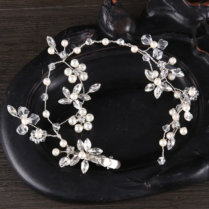 HS3 Haarnadeln Braut Tiara Strass Perle Silber Hochzeit Fasinator Blumen Weiss
