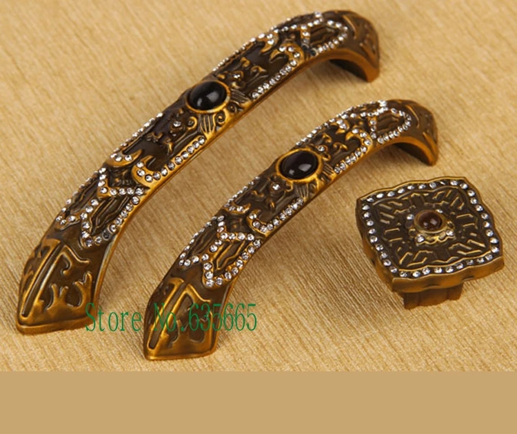 Antique Crystal Yellow Bronze Furniture Hardware Handle Kitchen