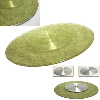 

HQ SW02 Luxury Tempered GLASS Turntable Lazy Susan with Golden Wire Glass Top Rotating Server with Aluminum Swivel Plate Base