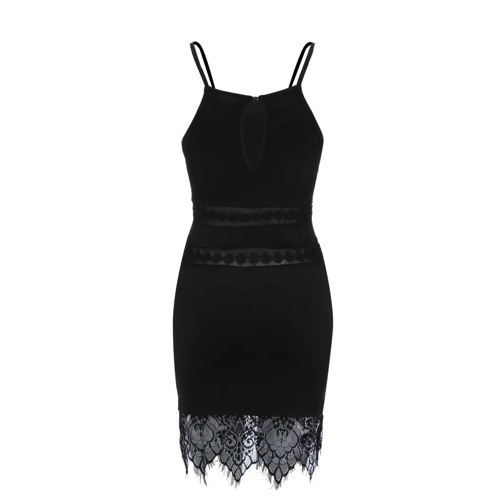 

Fashion Women Floral Solid Camis Lace Sleeveless V-Neck Patchwork Mini Dress