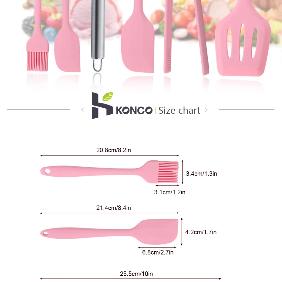 Набор кухонной утвари из силикона, розовый 6 шт., ложка для яиц с зажимом, шпатель, масло, кисть кухонные принадлежности