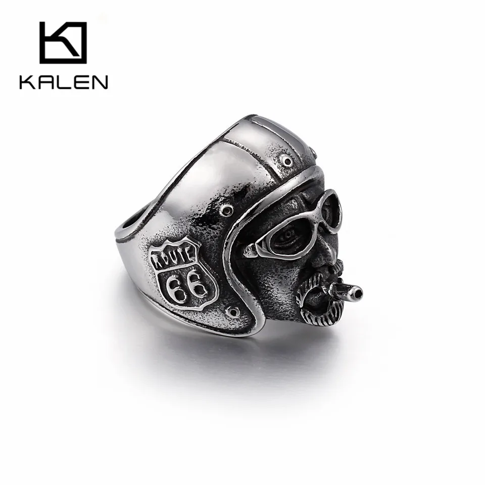KALEN Punk Stainless Steel USA Road Route 66 Rings For Men Smoking Locomotive Motorcycle Biker Size 8-12 Male Jewelry | Украшения и