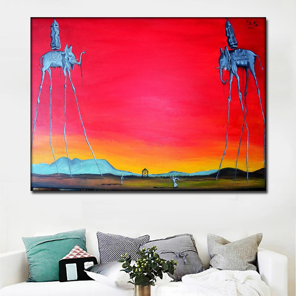 Salvador Dali слон длинные ноги картины красный фон холст печатные стены Искусство печать плакат для гостиной домашний декор