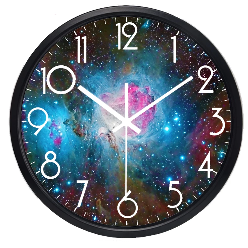 Universe Galaxy Teal Aqua Stars Constellation Round Wall Clock Lightweight Durable Decorative Wall Clocks for Kitchen Bedroom Office Living Room
