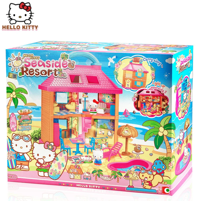 Hello kitty игрушки для детей Приморский курортный отель девушка дом большой дом игрушка кукольный дом счастливый семейный дом для девочек детский подарок - Цвет: Розовый