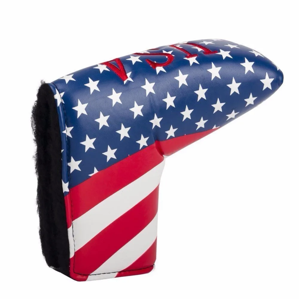 US Flag Embroidery Golf Putter Club Head cover PU Leather L-style Putter Protective Cover