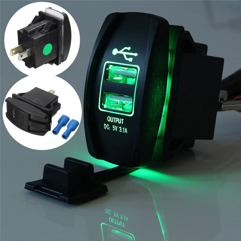 12 24V Dual USB Car Charger Rocker Switch 5V 3.1A Universal Auto Mobile