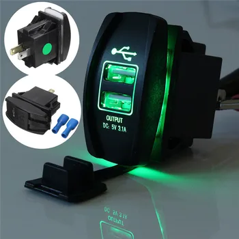 

12-24V Dual USB Car Charger Rocker Switch 5V 3.1A Universal Auto Mobile Phone Charger For Car Motorcycle Boat