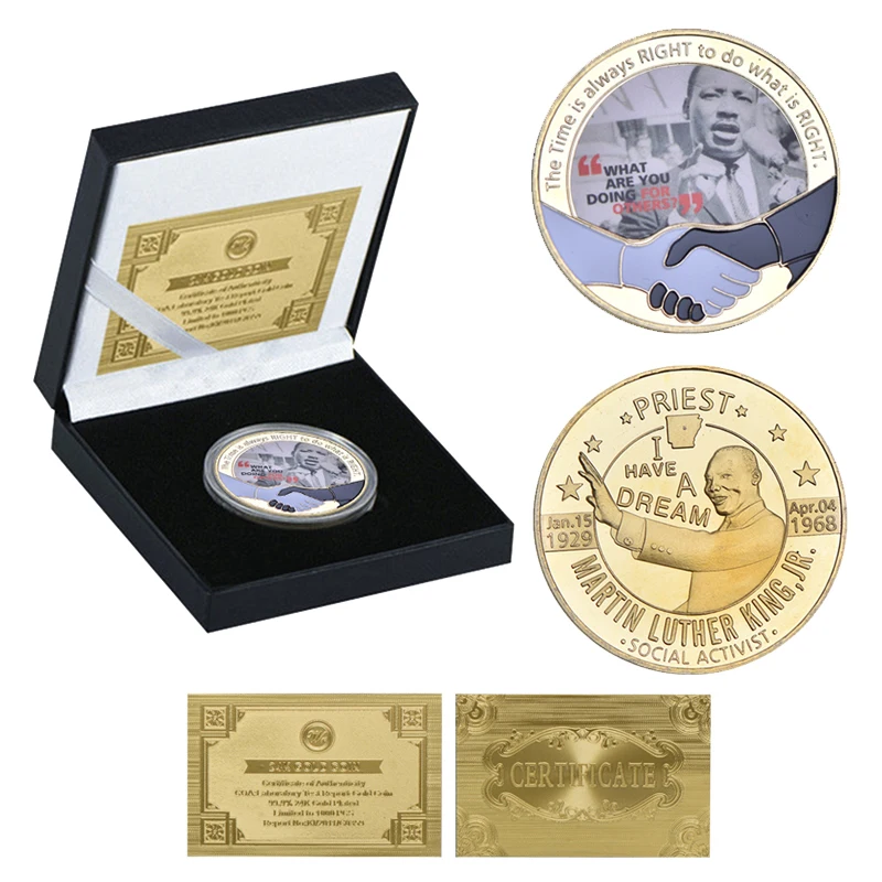 Martin Luther King золотые памятные монеты коллекционные наборы с подарочной коробкой наградная монета коллектор медали дропшиппинг - Цвет: coin with box1