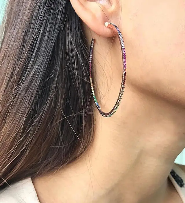 

2019 New Big Stud micro pave cz circle Earrings Blue Red Stone mix Rainbow CZ Rose gold Stud Earring girl earring women jewelry