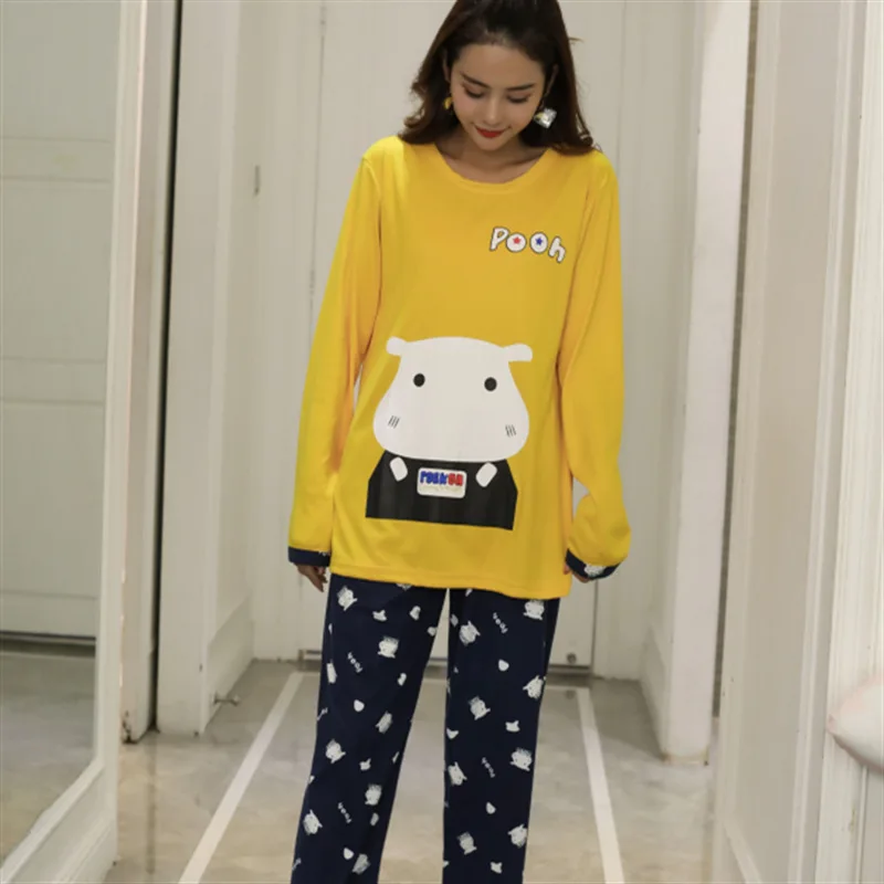 

Autumn and winter pajamas suit women casual long-sleeved Korean cartoon cow cute 2 piece suit home furnishing large size pajama
